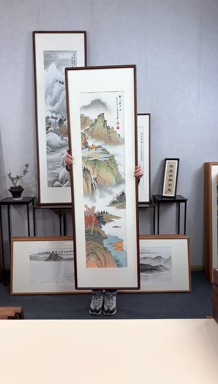 【闪购商品】国画手绘*山水竖幅*52*172cm实木框