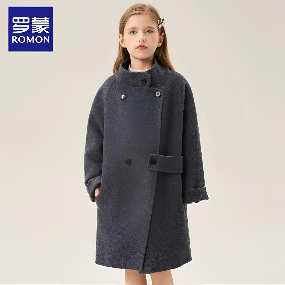 Romon/罗蒙儿童双面羊毛大衣2025秋冬新款全羊毛呢外套中长款风衣