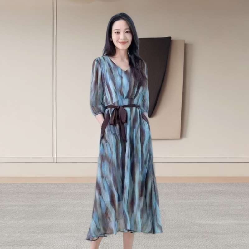 839#【木兮兮专属】2025年夏季新款气质显瘦时尚减龄中长款连衣裙女