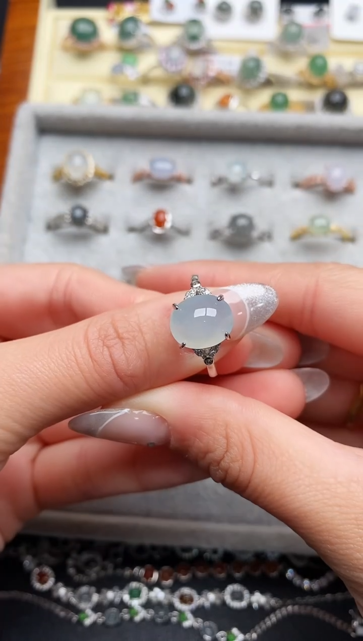 【闪购商品】翡翠戒指银S925镶嵌66666666+2