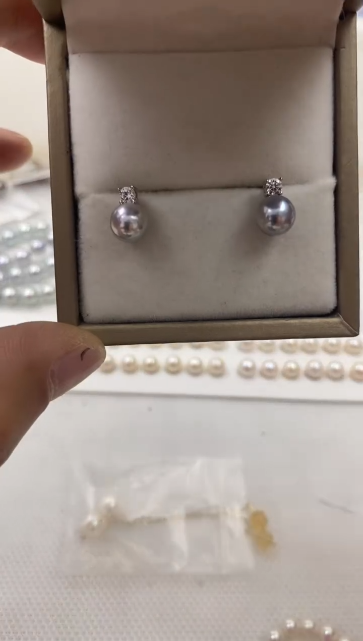 【闪购商品】海水珍珠耳饰银S925镶嵌真多麻耳钉7-8mm