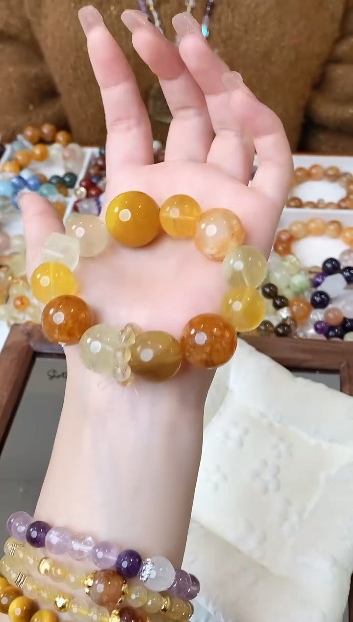 合金手链黄晶大点位天然水晶手串