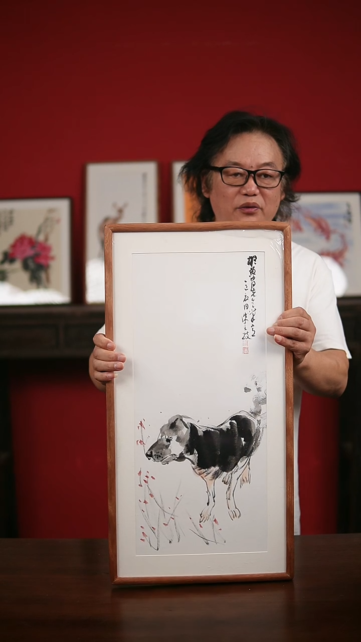 国画手写手绘-33*66实木框