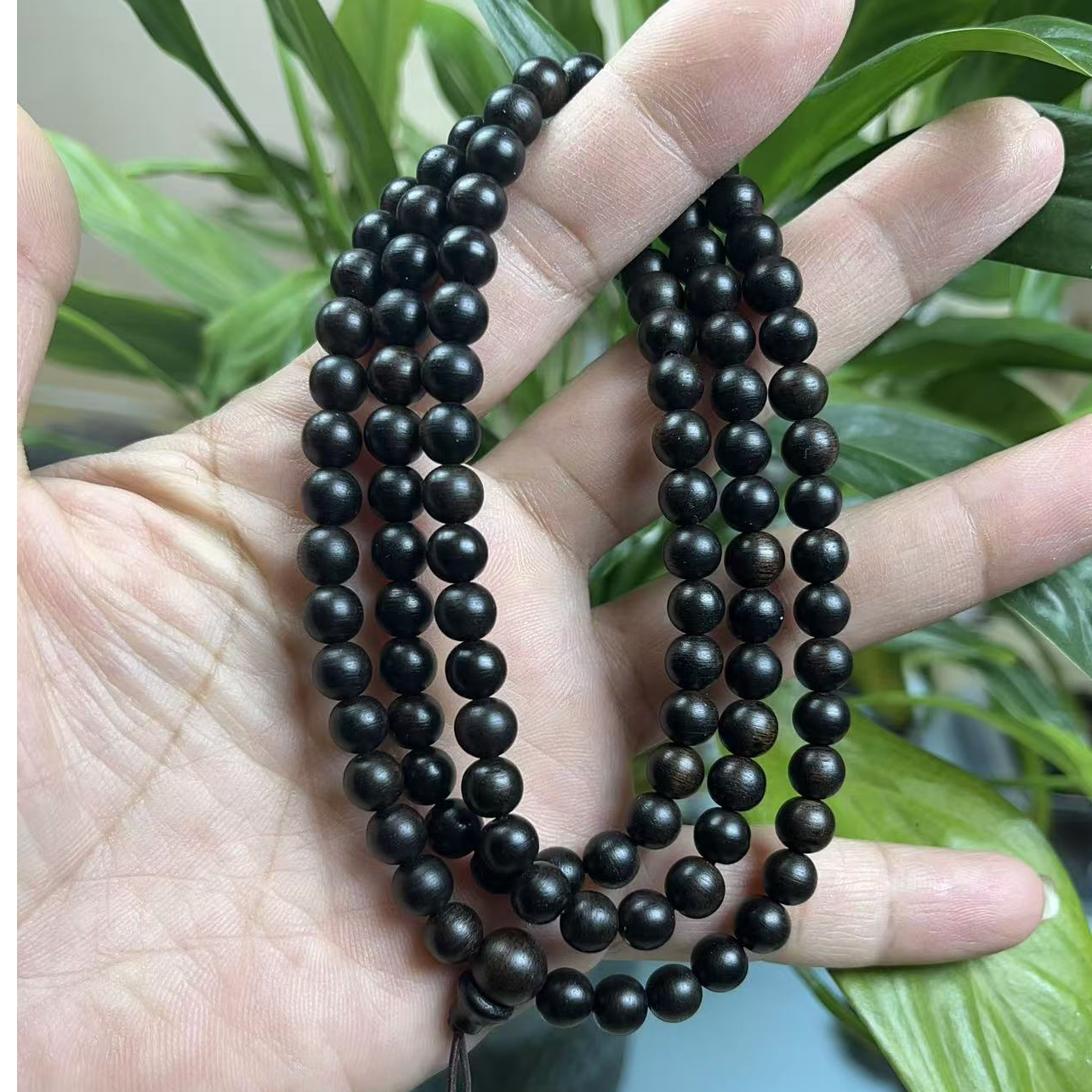 沉香手串越南芽庄白棋楠树心黑油老料6mm