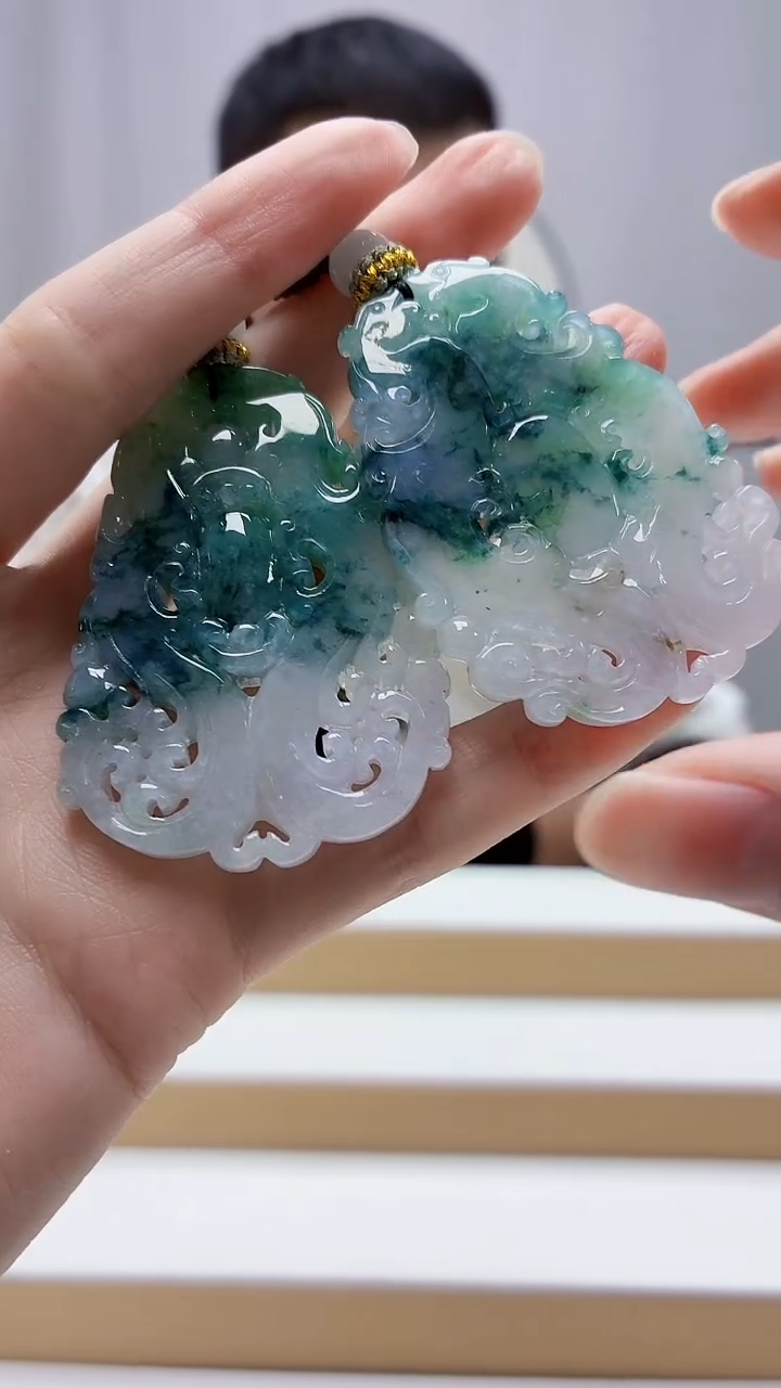 未镶嵌定制翡翠4898zm-毛货一对挂件155