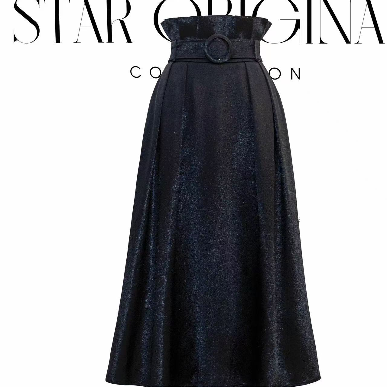 639#法式赫本风收腰设计黑色半身裙女春秋新款气质中长款伞裙