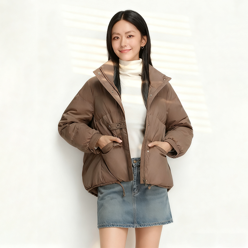 短款立领【缤纷雪柔】加绒加厚保暖简约泡芙面包羽绒服