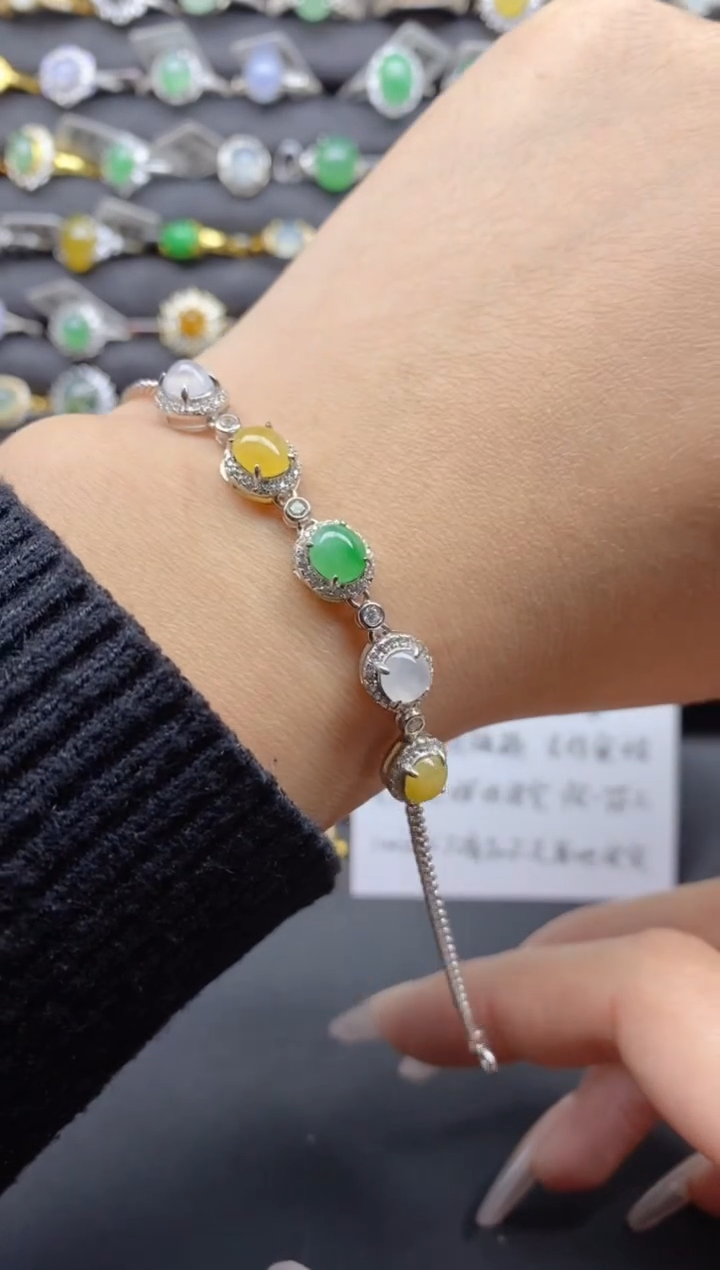【闪购商品】翡翠手链银S925镶嵌S925银镶嵌翡翠手链