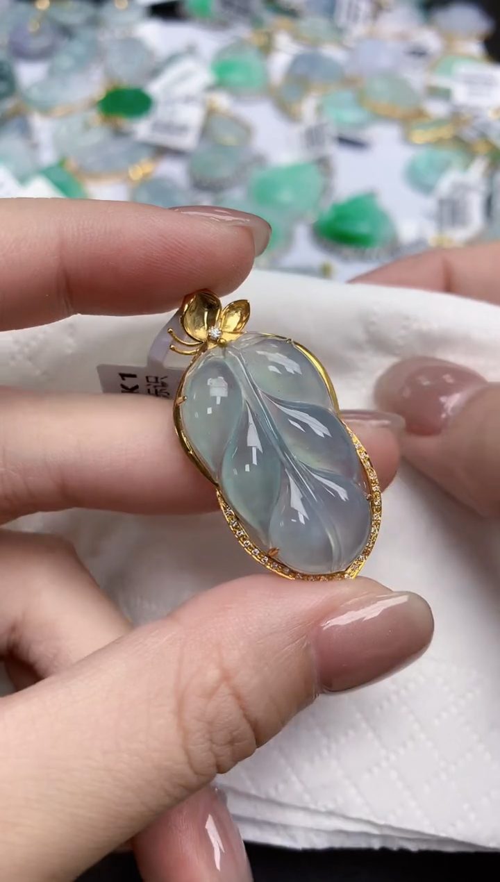 【闪购商品】翡翠颈饰18K金镶嵌天然缅甸翡翠A货