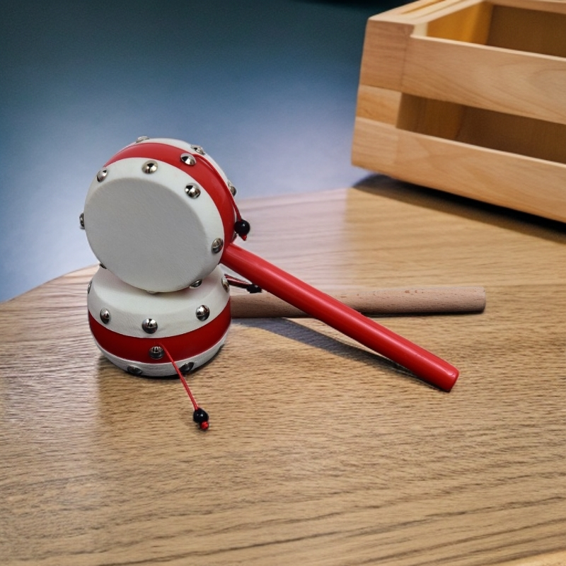 手工羊皮拨浪鼓婴儿可啃咬安抚哄娃儿童益智玩具