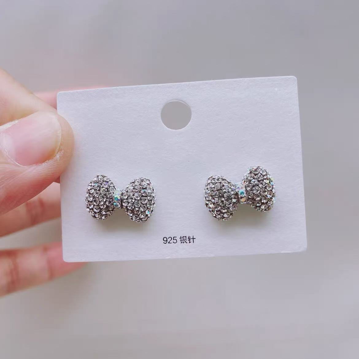合金耳饰 [416]新品新款时尚微镶满钻闪钻蝴蝶结气质女耳饰可爱