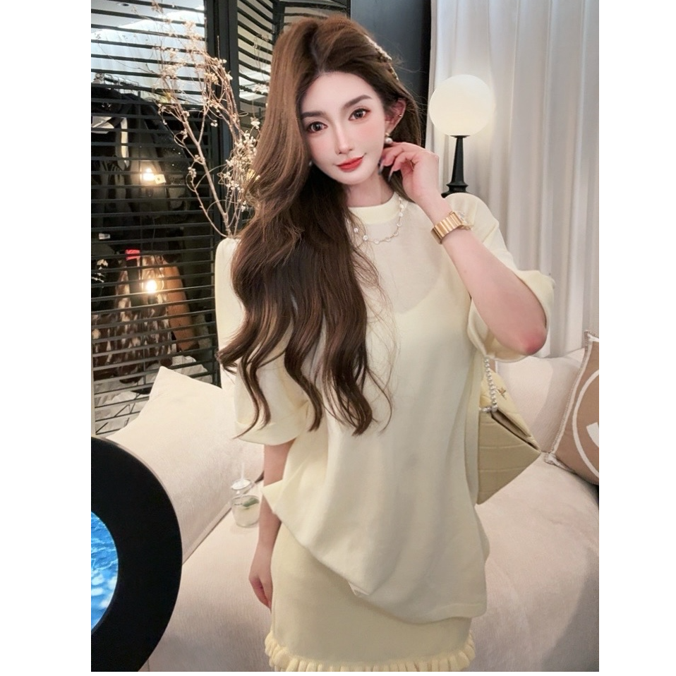 GUIDI GUDI【窝窝头】黄加蓝两件套上衣+半裙时尚套装 D9510235H