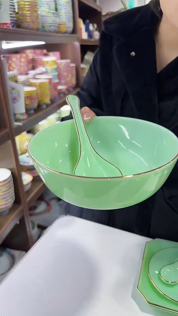 【闪购商品】瓷片8.5英寸汤碗1个景德镇陶瓷加勺子