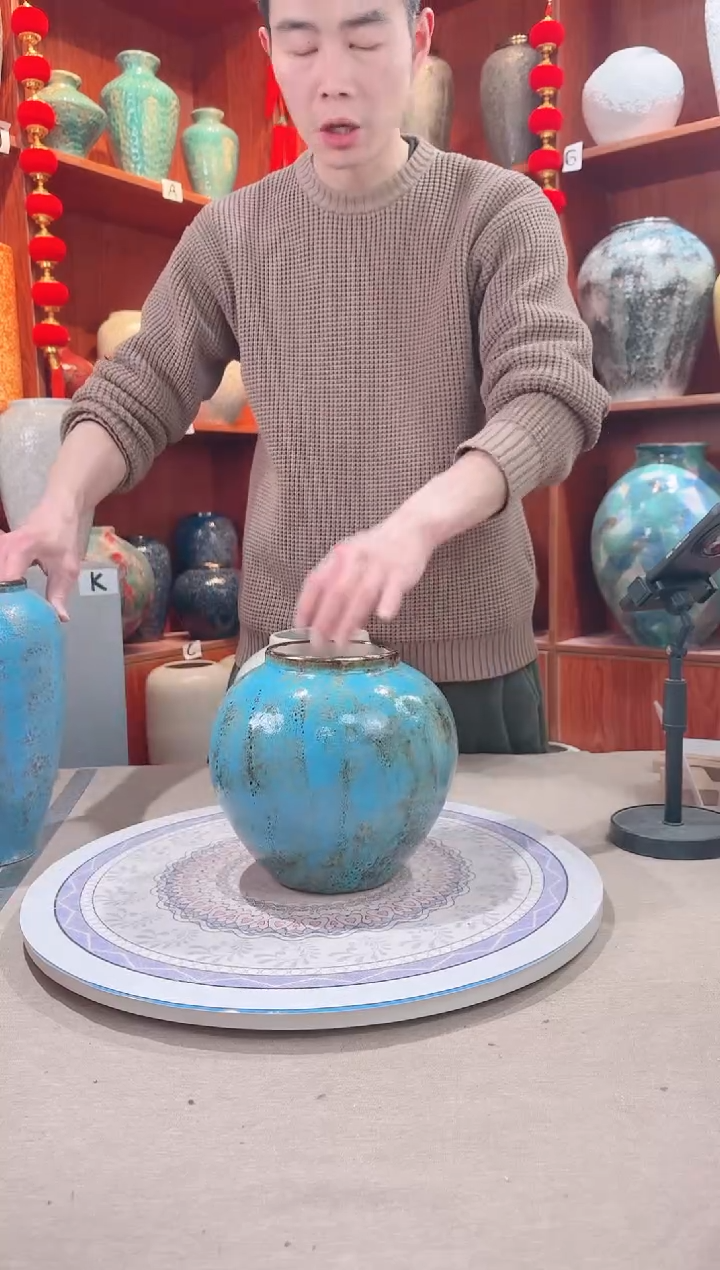 【闪购商品】瓶陶瓷花瓶 无花 复古蓝小号