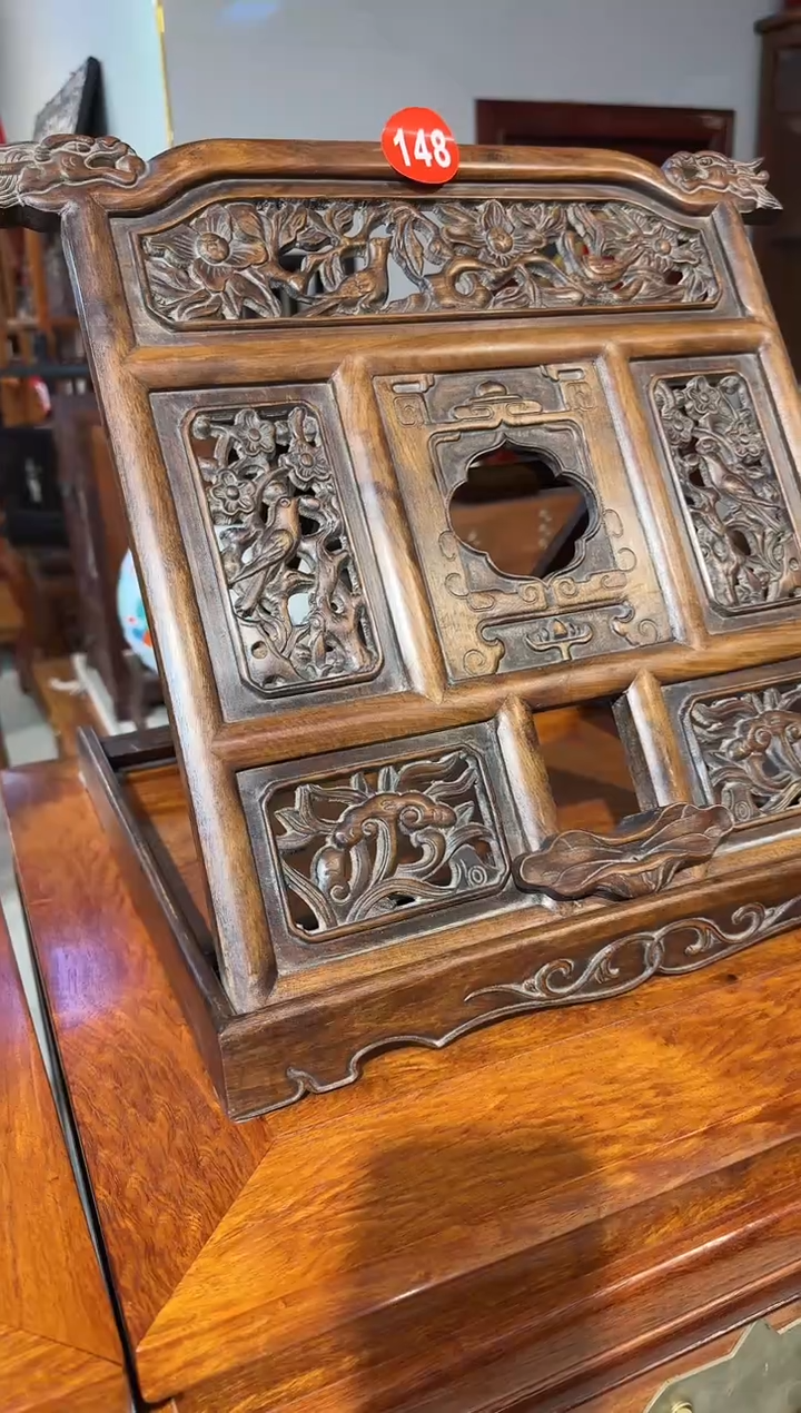 【闪购商品】木木艺黄花梨雕刻喜鹊登梅书架698.88