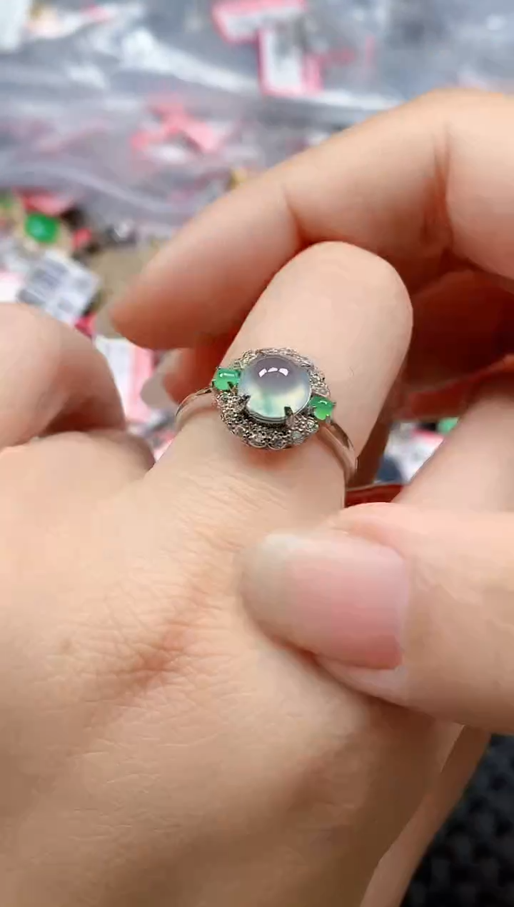 银S925镶嵌戒指翡翠天然A货缅甸翡翠