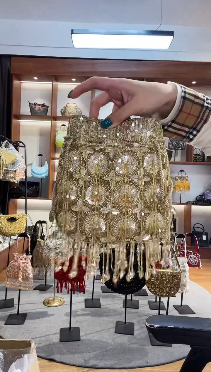 织物梦***色手工珠珠包包腋下斜跨包手拿包手提晚宴包 