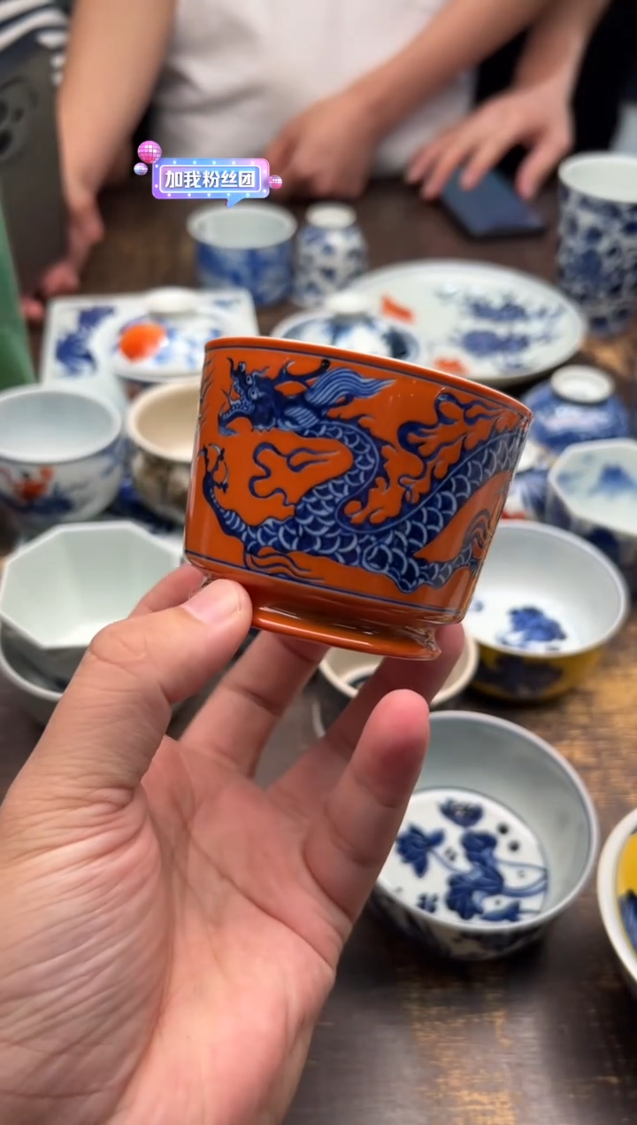 （预售）戏墨柴窑珊瑚红龙纹容天杯