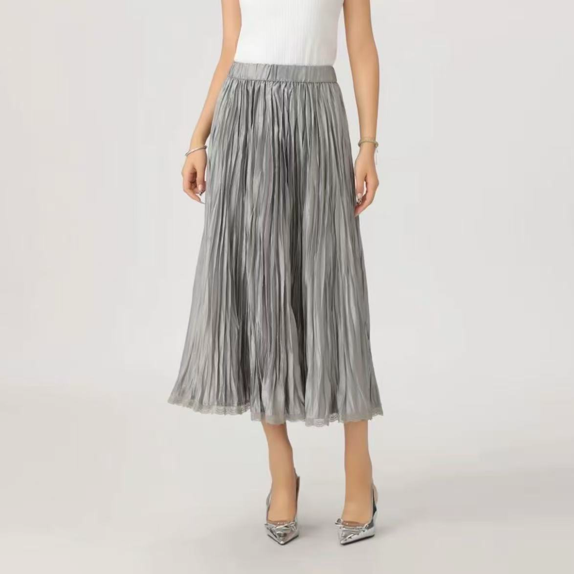 AMASS/阿玛施通勤质感高腰波点蕾丝飘逸感伞裙浪漫半身裙5200320