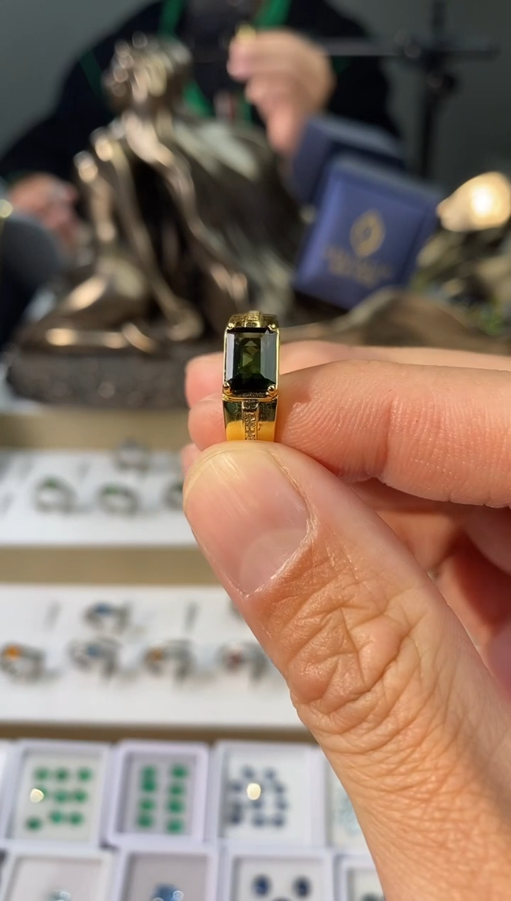 【闪购商品】碧玺戒指银S925镀金镶嵌21闭口