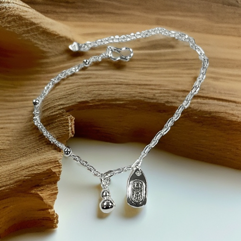 足银脚链 民族风平安喜乐葫芦优雅脚链
