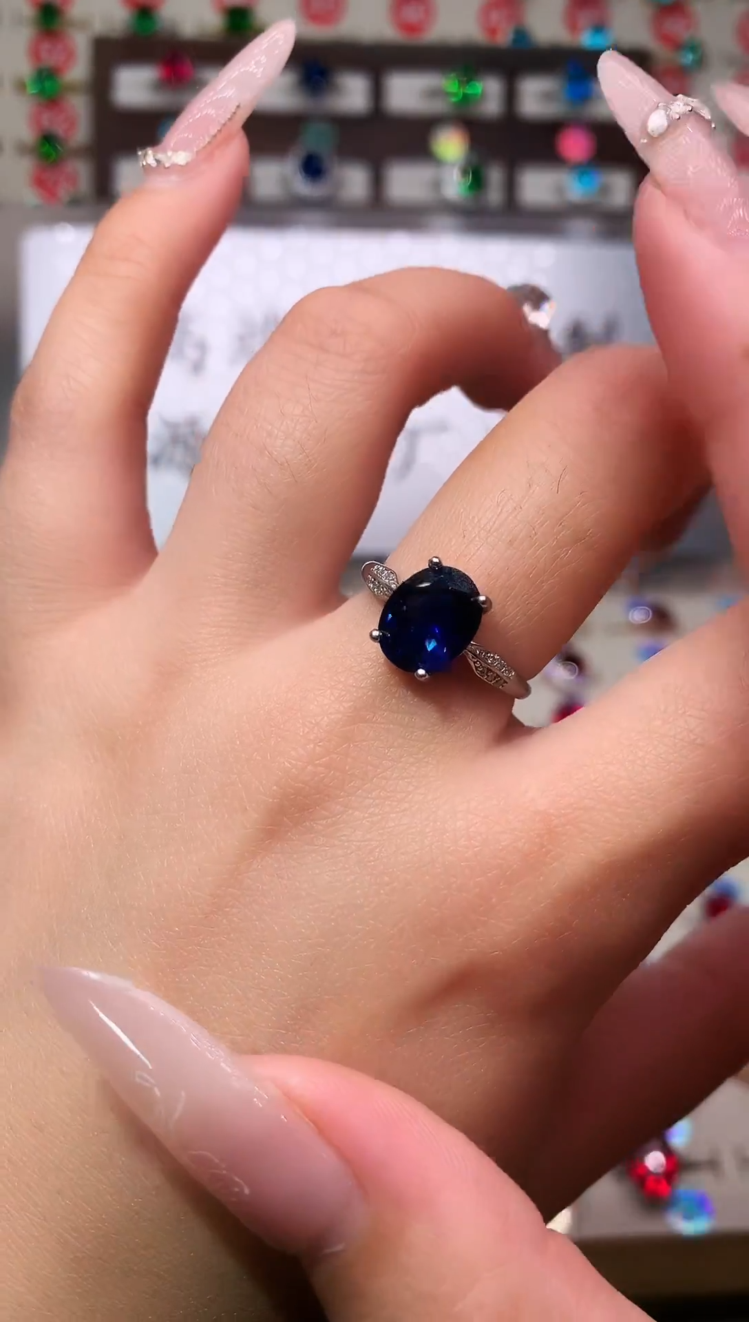 戒指蓝宝石银S925镶嵌8*10 银托