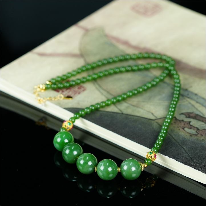 【老掌柜】和田玉/碧玉五福锁骨珠项链 M122739