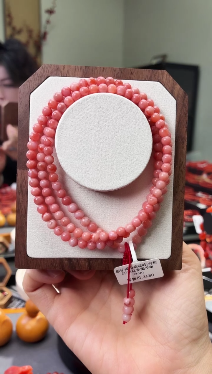 未镶嵌手串南红玛瑙XL680118原矿保山茶花岭肉粉白多圈5mm微瑕