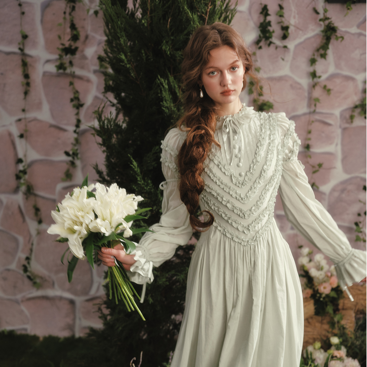 LaceMade 森森絮语 法式复古宫廷风棉质打底长裙长袖秋冬连衣裙女