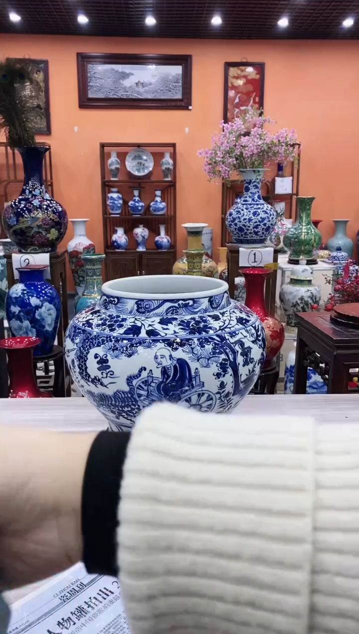 摆件青花鬼谷子+旋转底座+证书+海报
