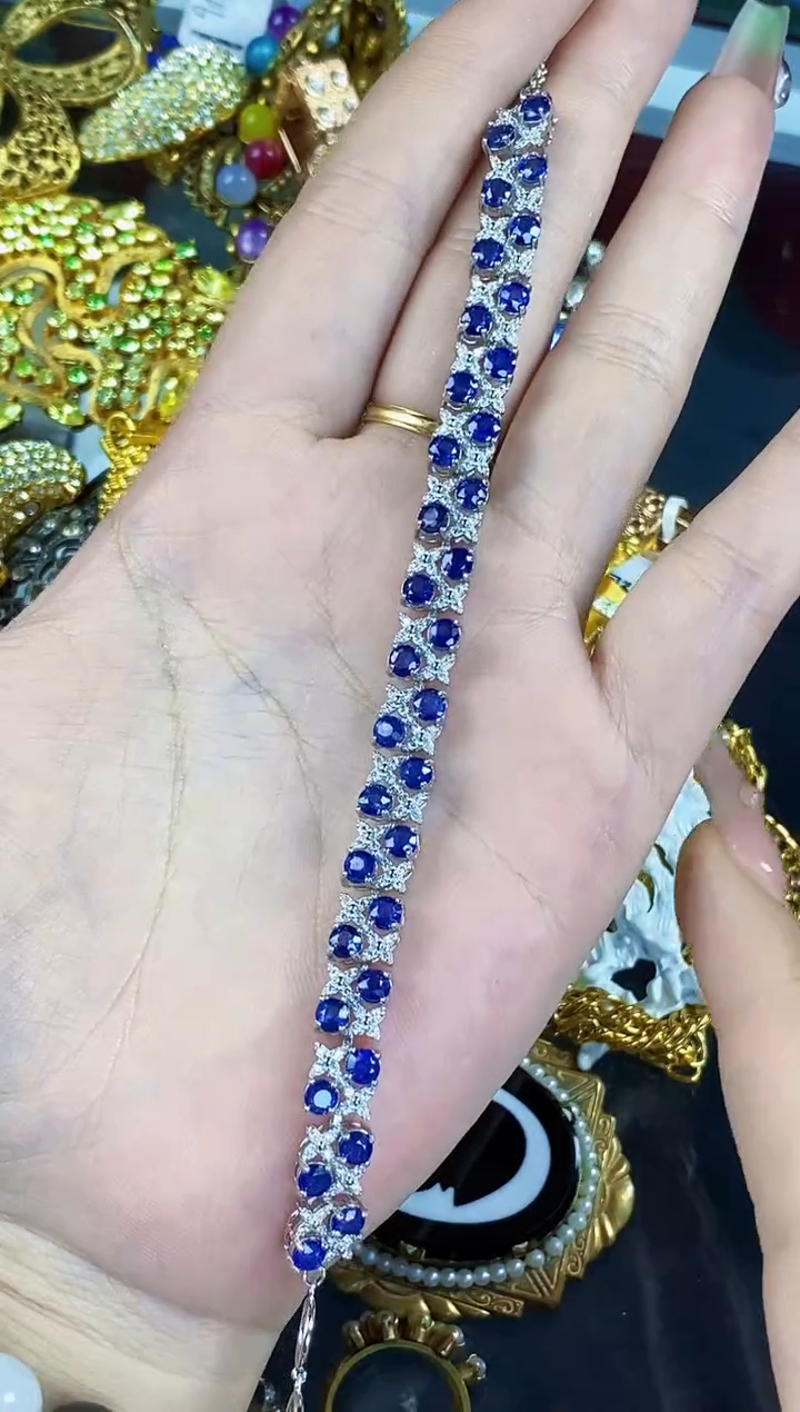 蓝宝石手链银S925镶嵌楚楚中古珠宝甄选不退换