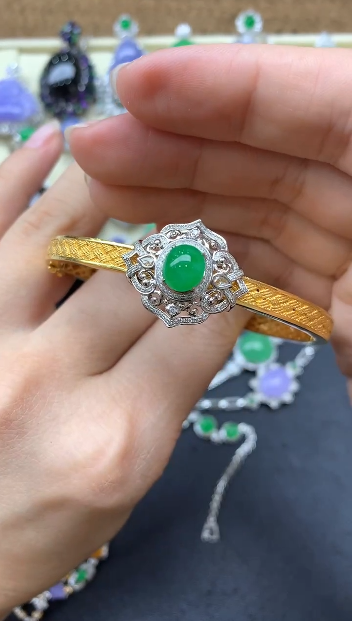 【闪购商品】翡翠手镯18K金镶嵌656-中国好珍宝