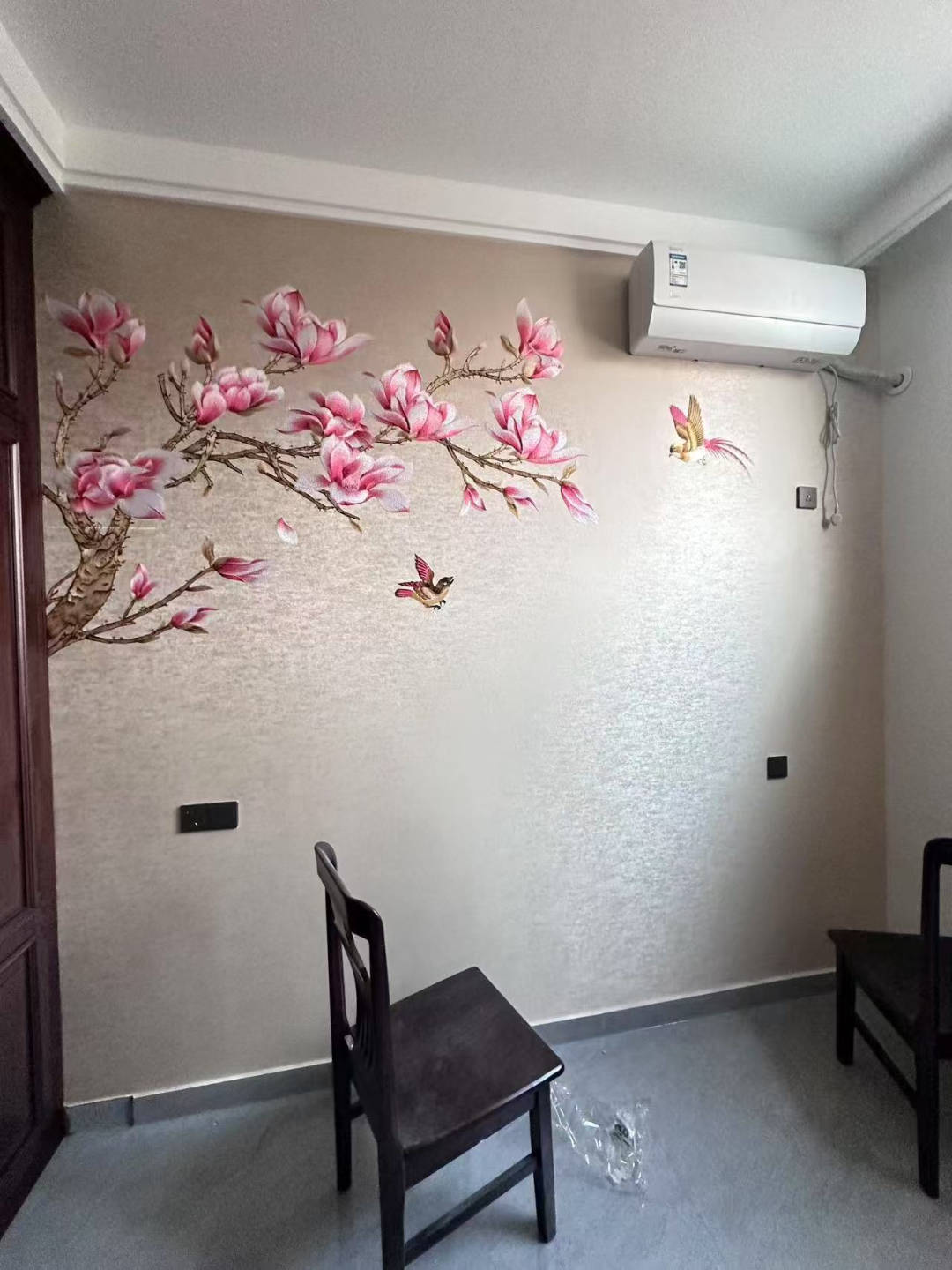 如花似月新中式刺绣工艺玉兰花鸟系列刺绣背景墙尺寸可定制