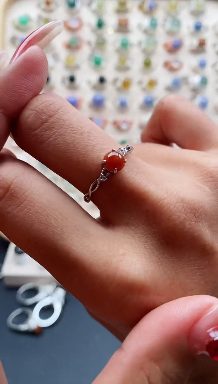 【闪购商品】翡翠戒指银S925镶嵌缅甸天然A货翡翠222 8+7