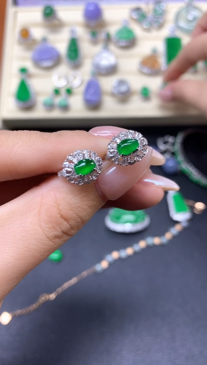 【闪购商品】翡翠耳饰18K金镶嵌耳饰|14150+1415