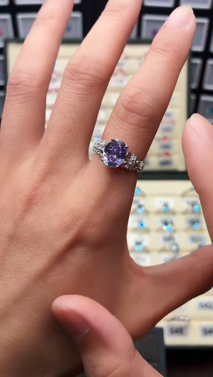 戒指彩色蓝宝石银S925镶嵌111