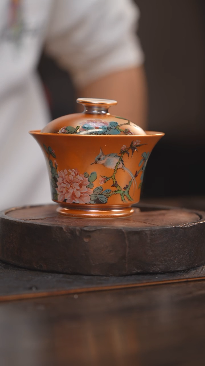 【闪购商品】杯99柴房陶瓷丨金红绘画盖碗