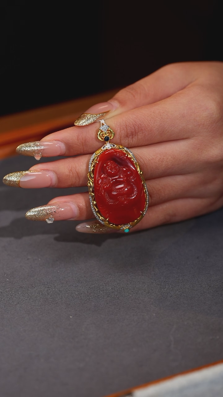 吊坠(不含链)18K金镶嵌南红玛瑙原矿D2-7