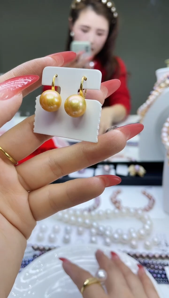 未镶嵌耳饰淡水珍珠黄色系耳饰