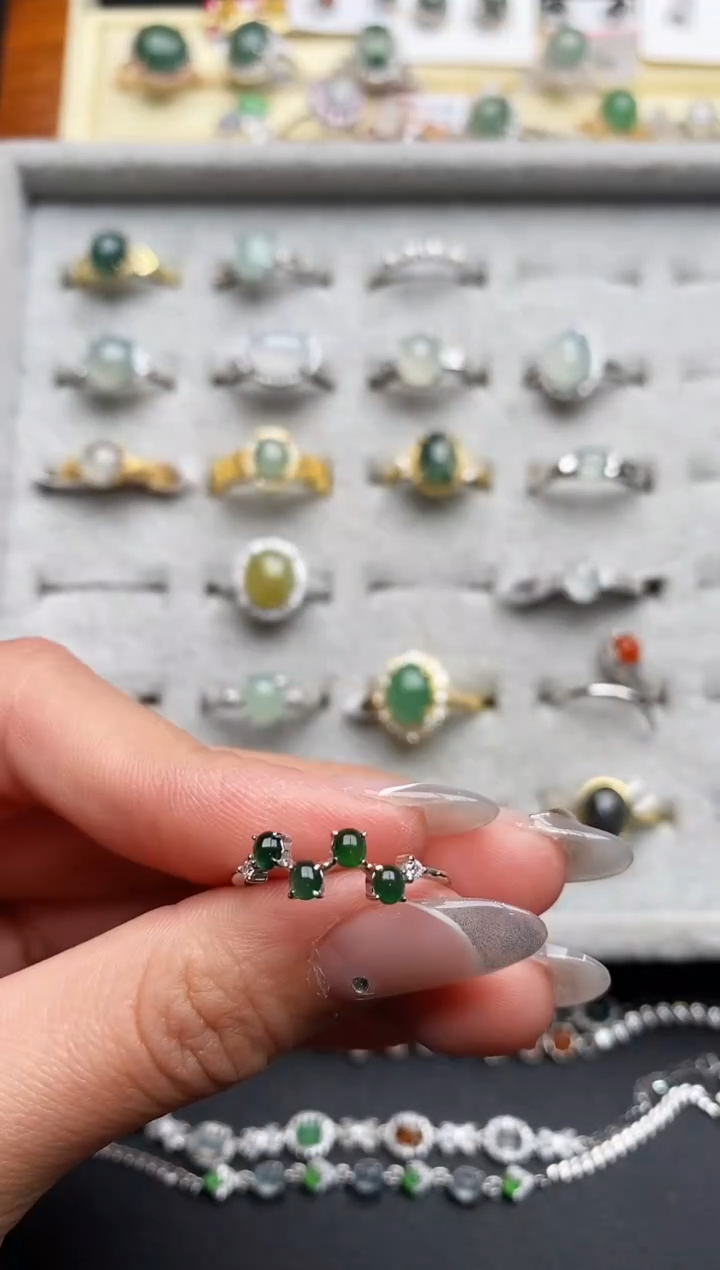 【闪购商品】翡翠戒指银S925镶嵌555555555+9