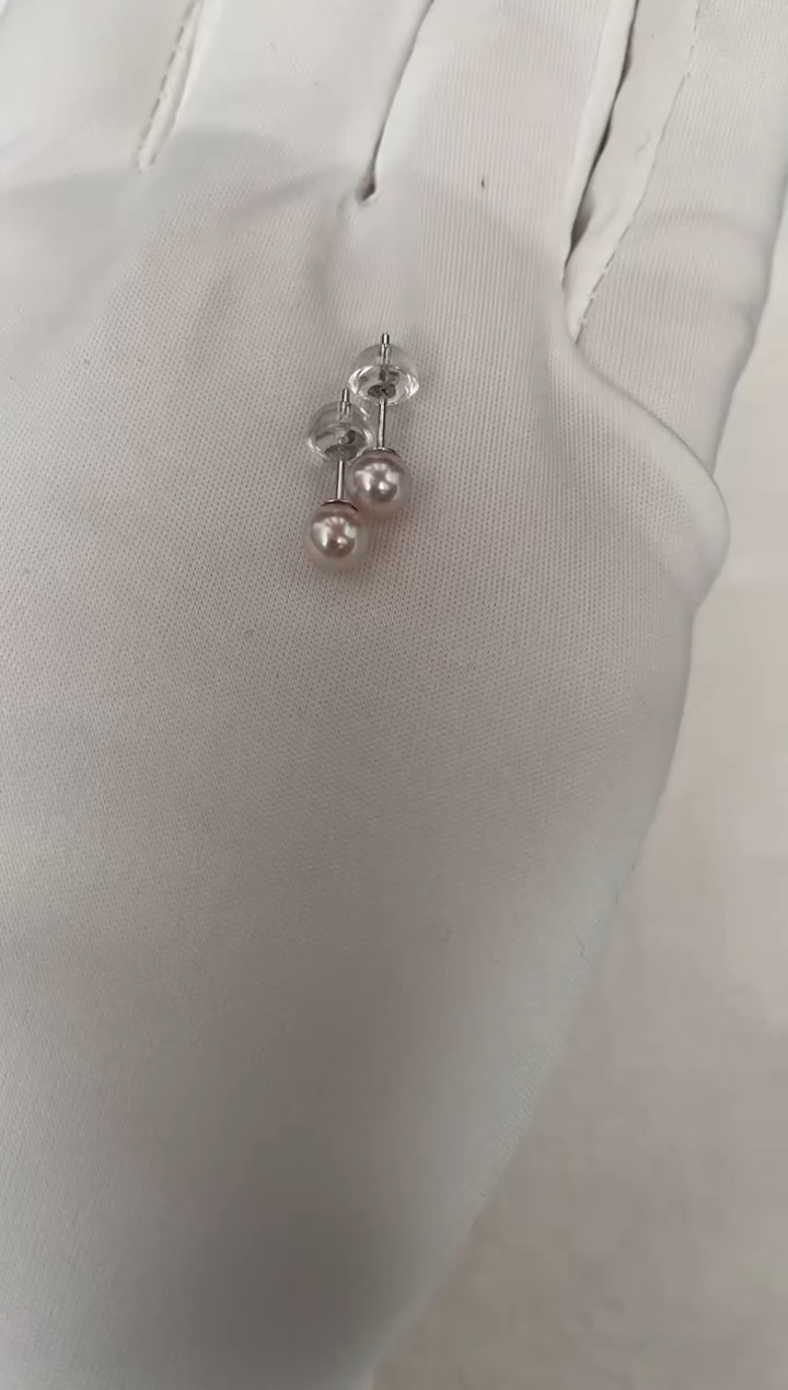 银S925镶嵌海水珍珠耳钉AK素钉5-5.5mm