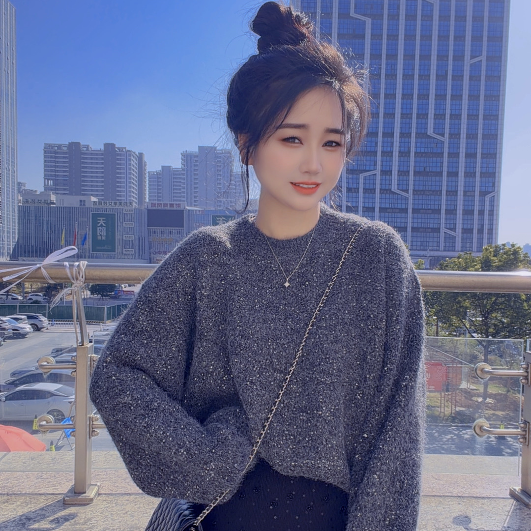 丹丹精选--新款百搭时尚慵懒风亮晶晶针织线衣