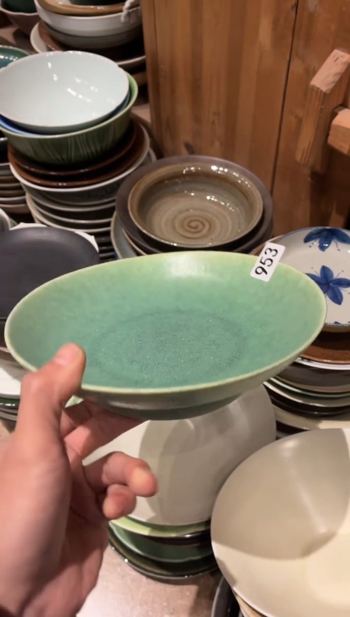 瓷片我**爸953微瑕青绿锅盘1个