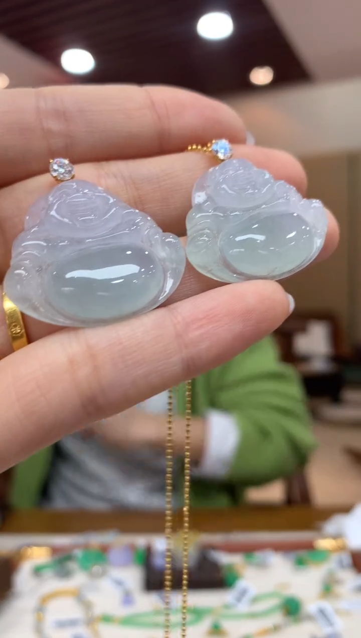 吊坠(不含链)18K金镶嵌翡翠佛公多样性发货1件