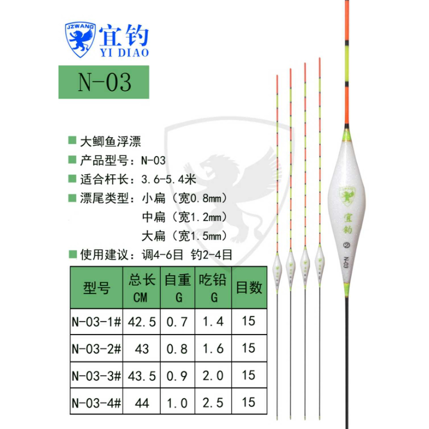 宜钓-N03 小/中/大扁尾 枣核型黑坑 野钓大鲫鱼 纳米浮漂 JZWANG