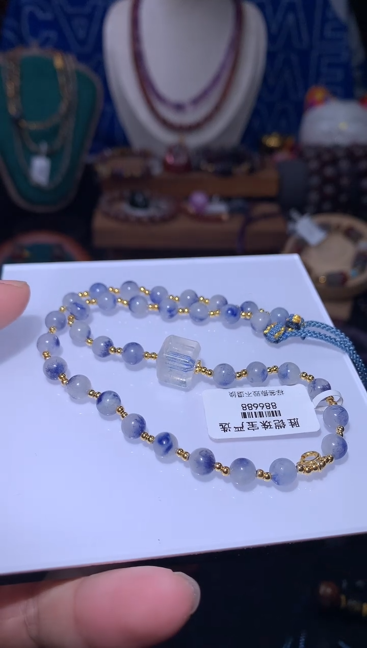 未镶嵌珠宝半成品水晶蓝线石项链