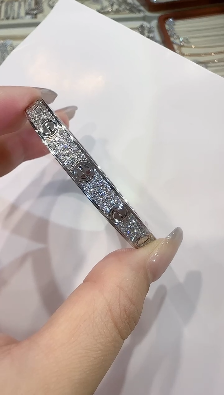 【闪购商品】钻石手镯18K金镶嵌K白宽版16#