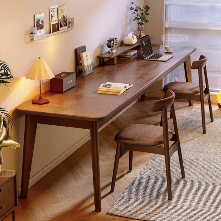 实木靠墙长条窄书桌学生家用双人学习写字桌子卧室工作台式电脑