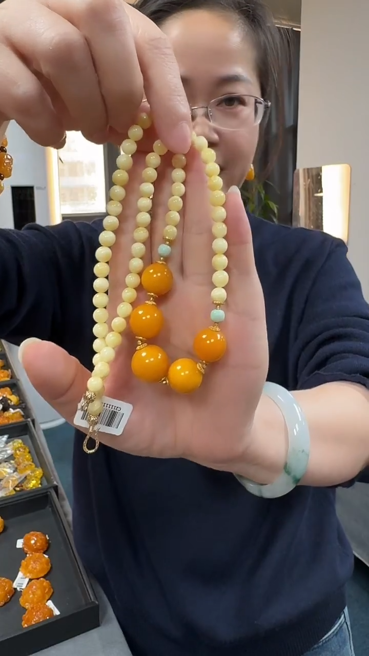 琥珀项链未镶嵌天然保真蜜蜡圆珠项链
