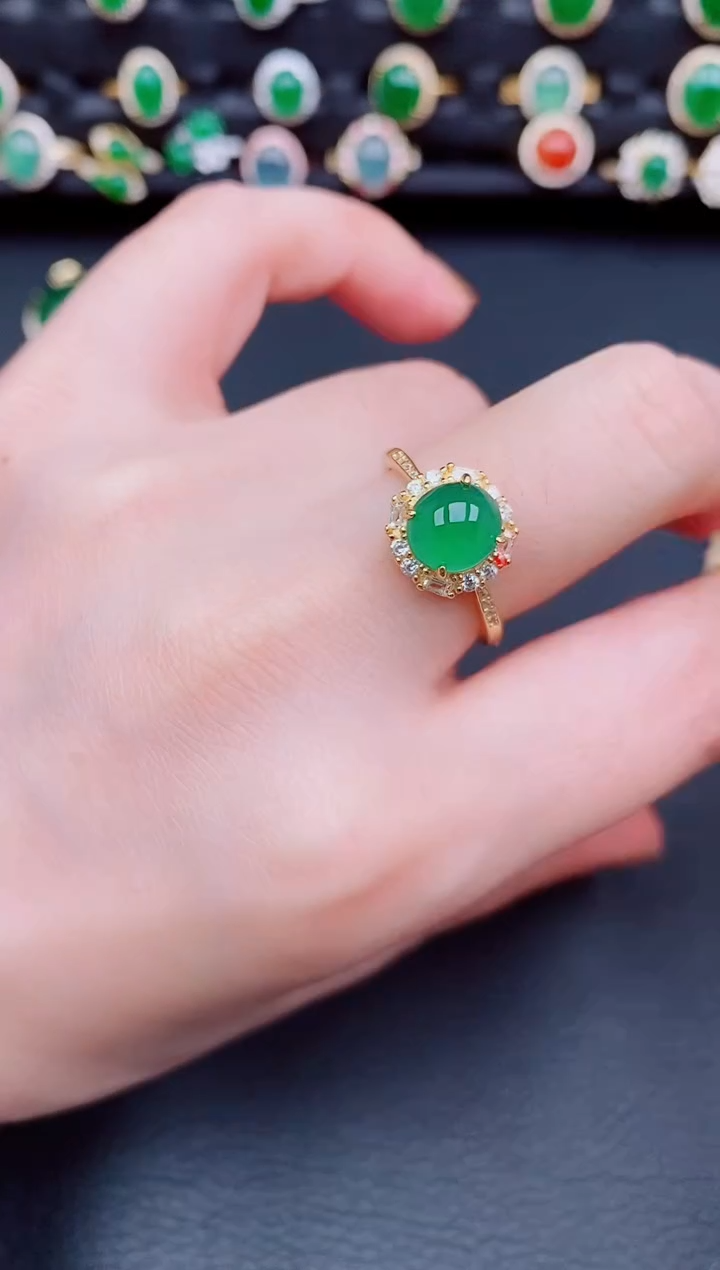 【闪购商品】翡翠戒指银S925镶嵌天然a货翡翠68